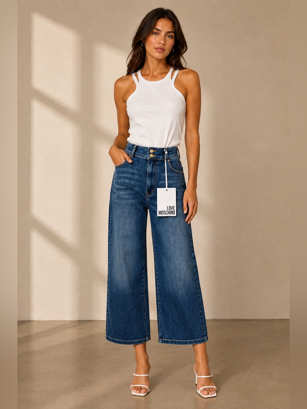 NWT Love Moschino Blue High-Waist Wide Leg Cropped Jeans size 27